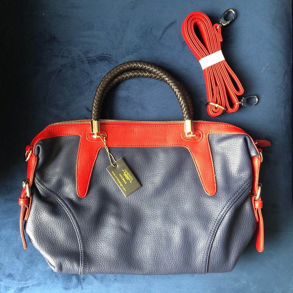 NWT Amrita Singh Navy and Red Shoulder Bag